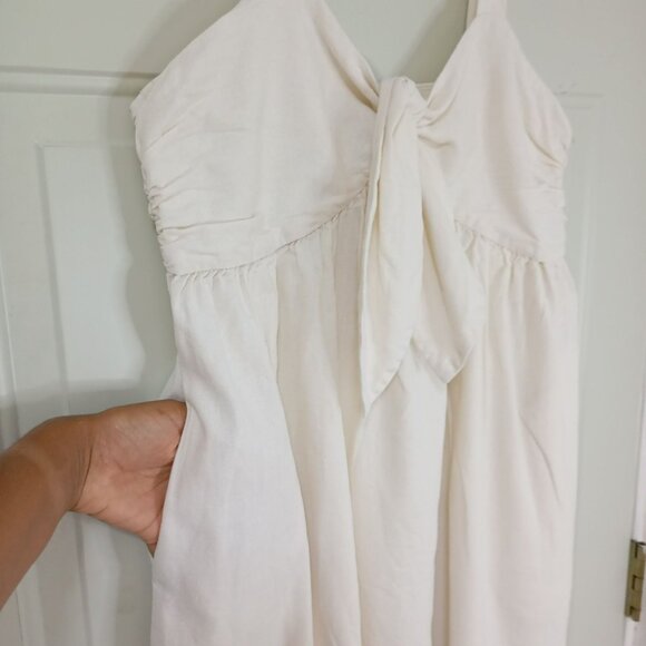 Who What Wear Midi Dress Womens White Linen Blend Ruched Back & Bow Detail Sz M - Picture 11 of 15